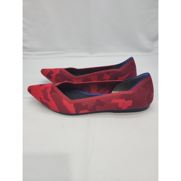 Rothy's Ballet Flat Shoes Womens 7W Red Camo Knit Pointed Toe Slip On Comfort - Picture 3 of 9